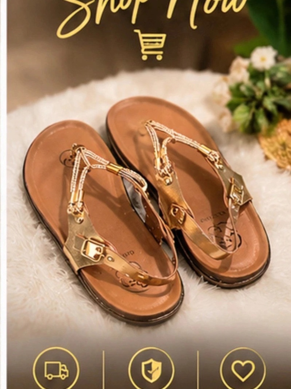 Guess Brown & Gold Flat Sandals